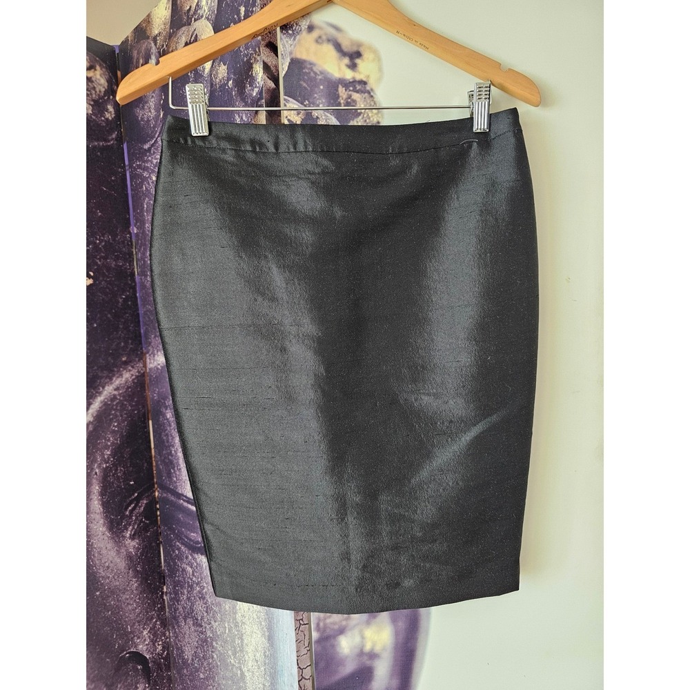 BCBG Max Azria Collection Black Silk Wool Blend Pencil Skirt Size 12 1L3202